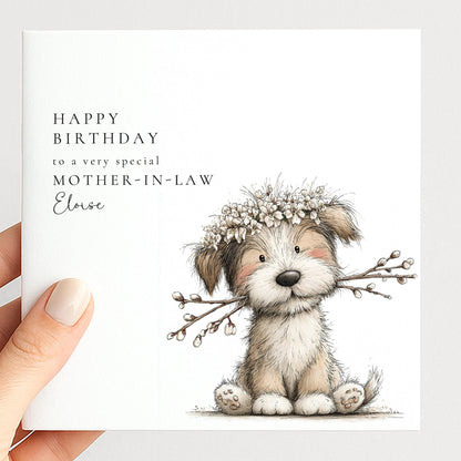 Mother In Law Birthday Card – Personalised Floral Animal Design With Custom Name