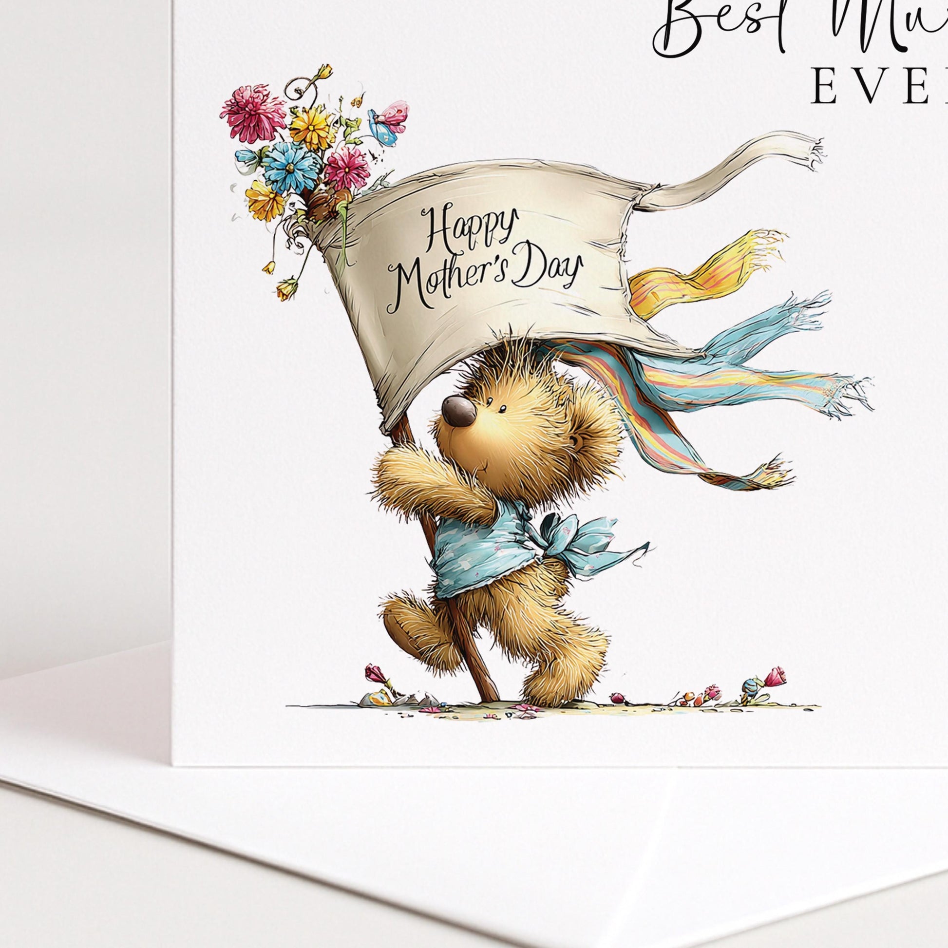 Mothers Day Card - Cute Bear Design With Heartfelt Message & Personalisation
