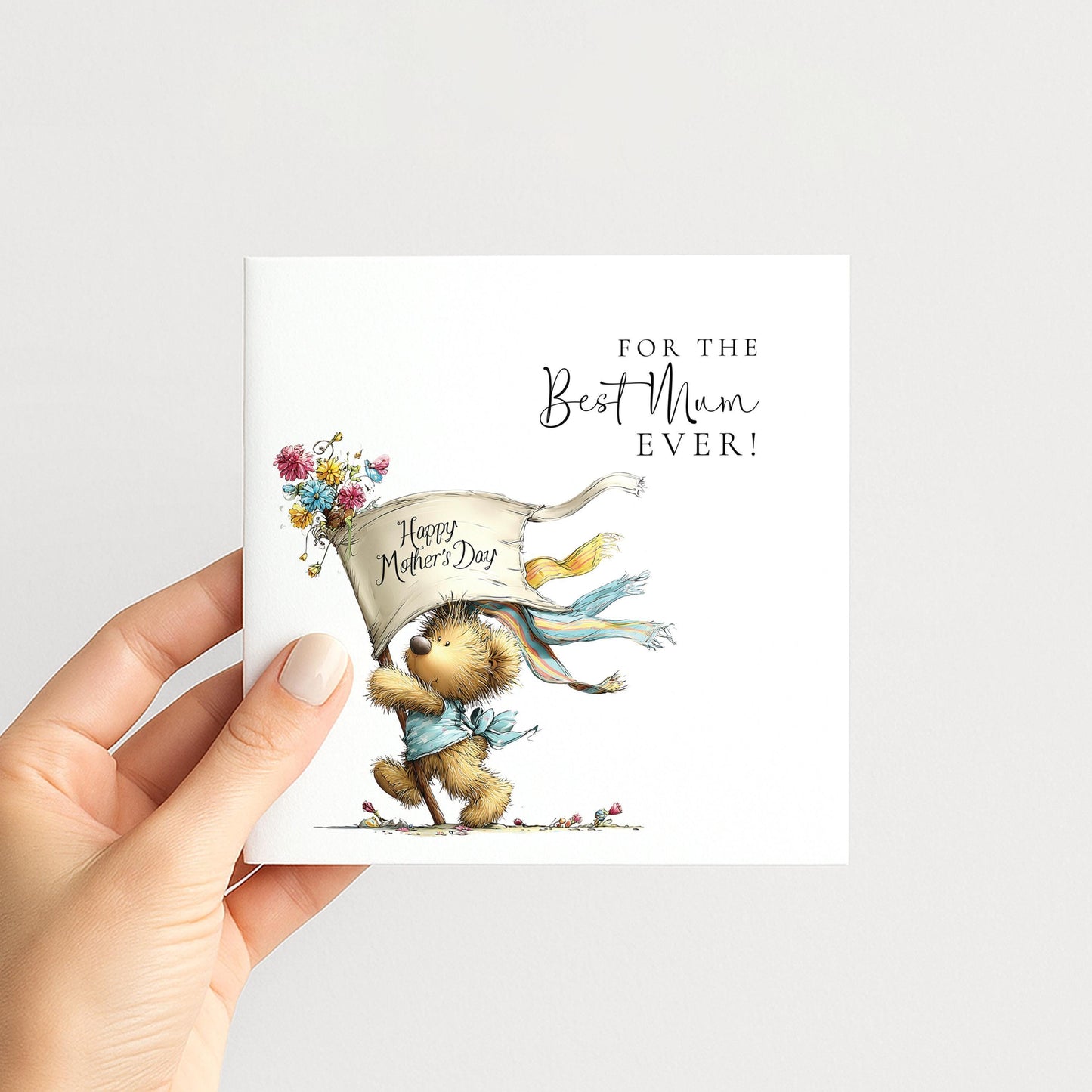 Mothers Day Card - Cute Bear Design With Heartfelt Message & Personalisation