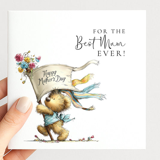 Mothers Day Card - Cute Bear Design With Heartfelt Message & Personalisation