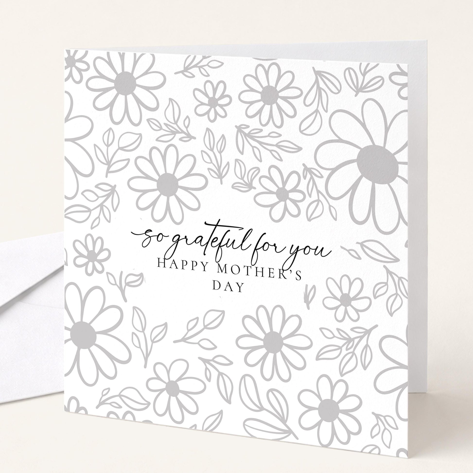 Mother's Day Card – Elegant Floral Greeting Card with Envelope & Blank Inside