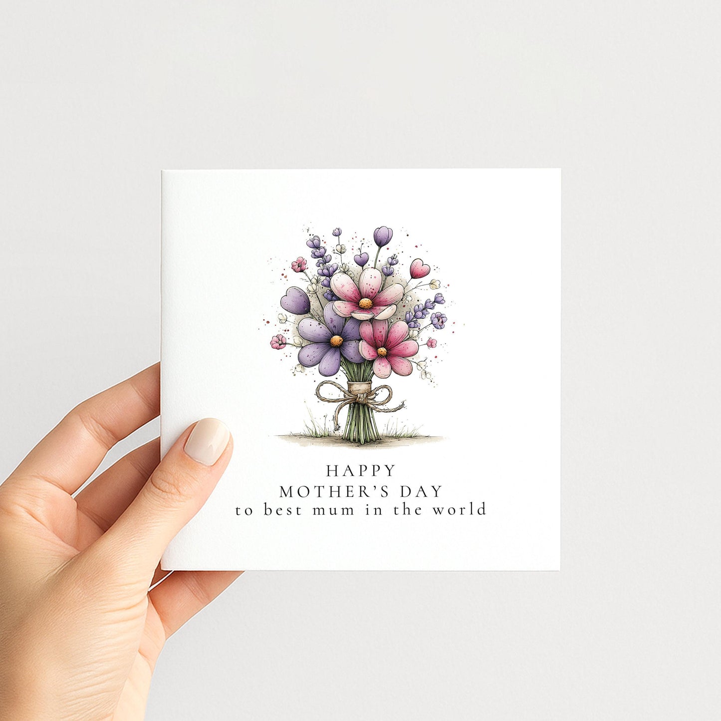 Mother’s Day Card – Floral Mum Greeting Card With Pink Bouquet Design