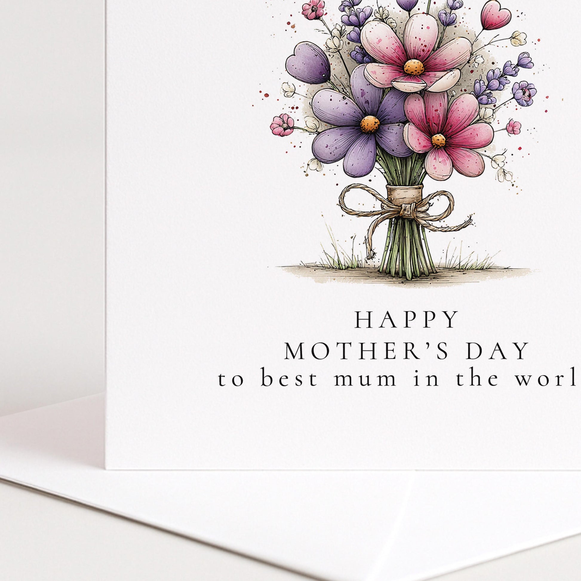 Mother’s Day Card – Floral Mum Greeting Card With Pink Bouquet Design