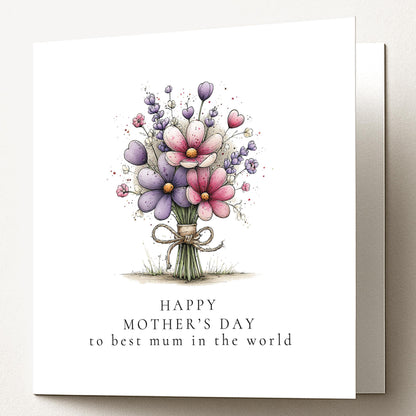 Mother’s Day Card – Floral Mum Greeting Card With Pink Bouquet Design