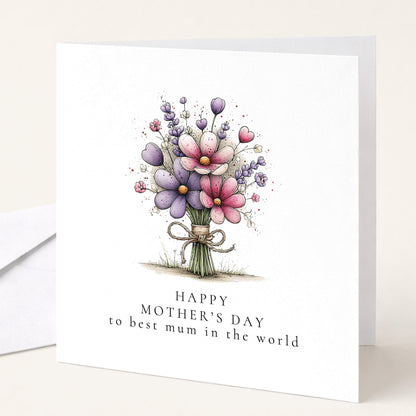 Mother’s Day Card – Floral Mum Greeting Card With Pink Bouquet Design
