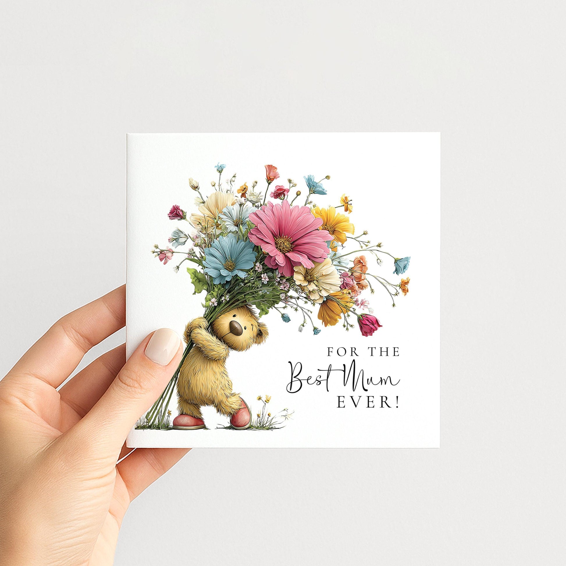 Mothers Day Card For Mum – Personalised Bear Bouquet Card With Floral Design