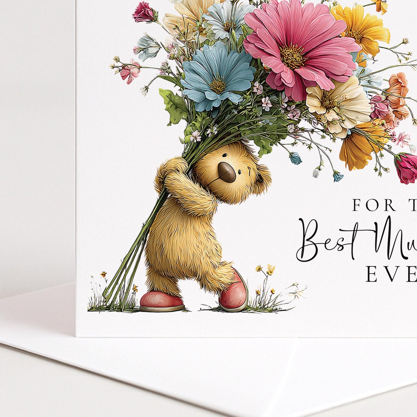 Mothers Day Card For Mum – Personalised Bear Bouquet Card With Floral Design
