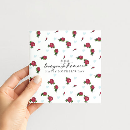 Mother's Day Card – Love You to the Moon Floral Greeting Card for Mum Gift