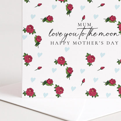 Mother's Day Card – Love You to the Moon Floral Greeting Card for Mum Gift