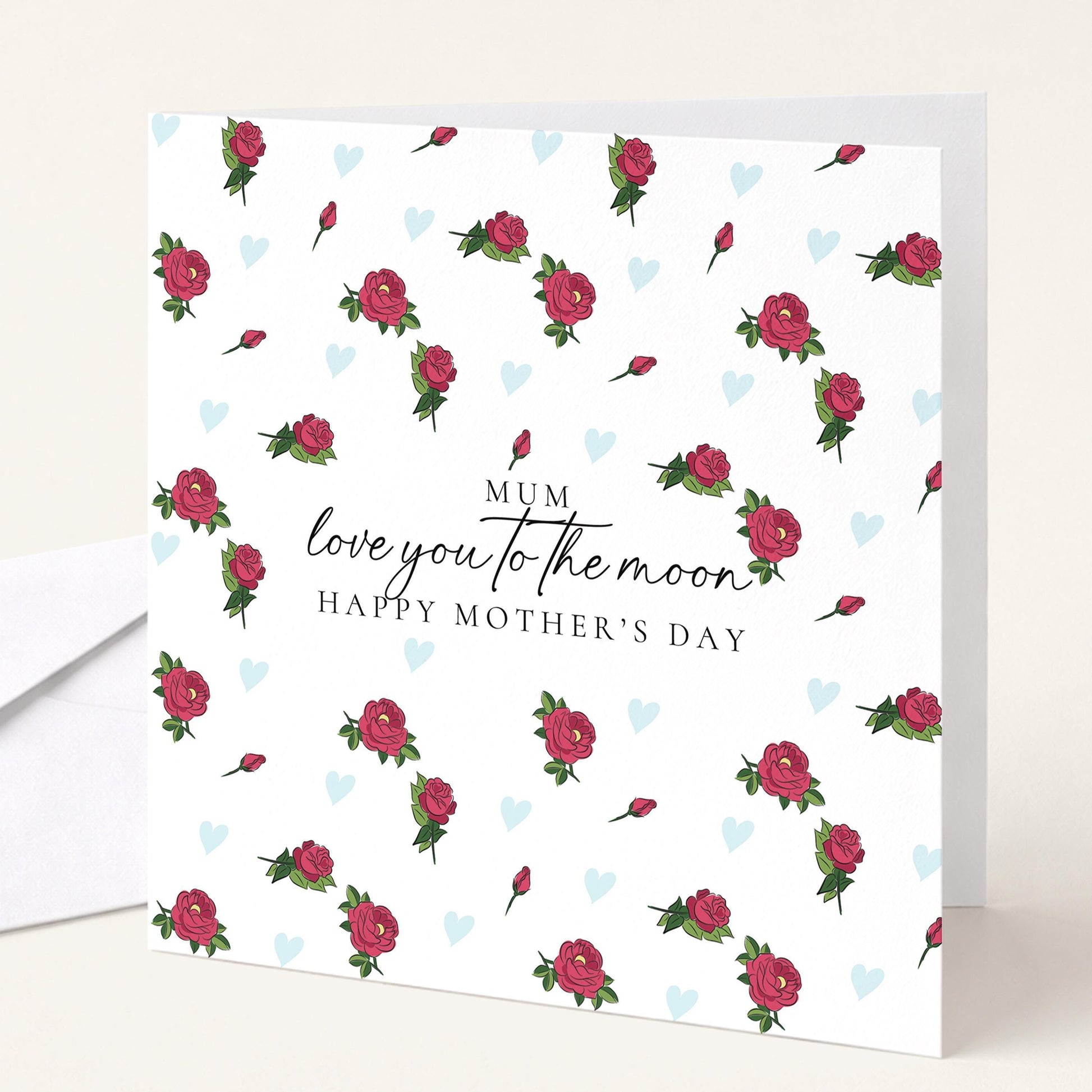 Mother's Day Card – Love You to the Moon Floral Greeting Card for Mum Gift