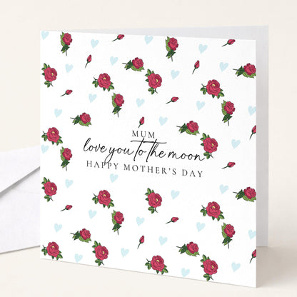 Mother's Day Card – Love You to the Moon Floral Greeting Card for Mum Gift