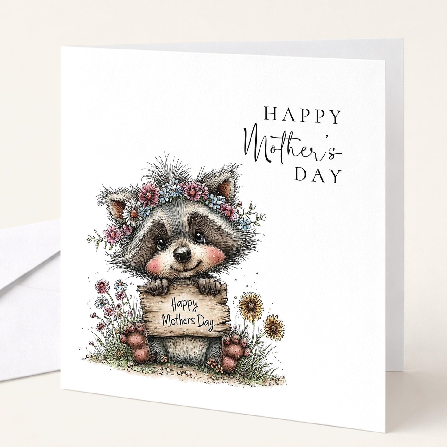 Mothers Day Card – Personalised Cute Mum Card With Woodland Animal & Floral Design