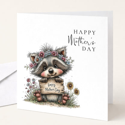 Mothers Day Card – Personalised Cute Mum Card With Woodland Animal & Floral Design