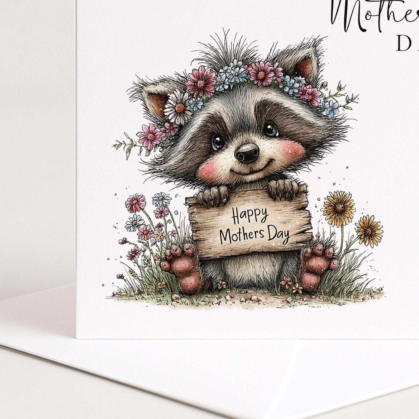 Mothers Day Card – Personalised Cute Mum Card With Woodland Animal & Floral Design