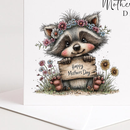 Mothers Day Card – Personalised Cute Mum Card With Woodland Animal & Floral Design