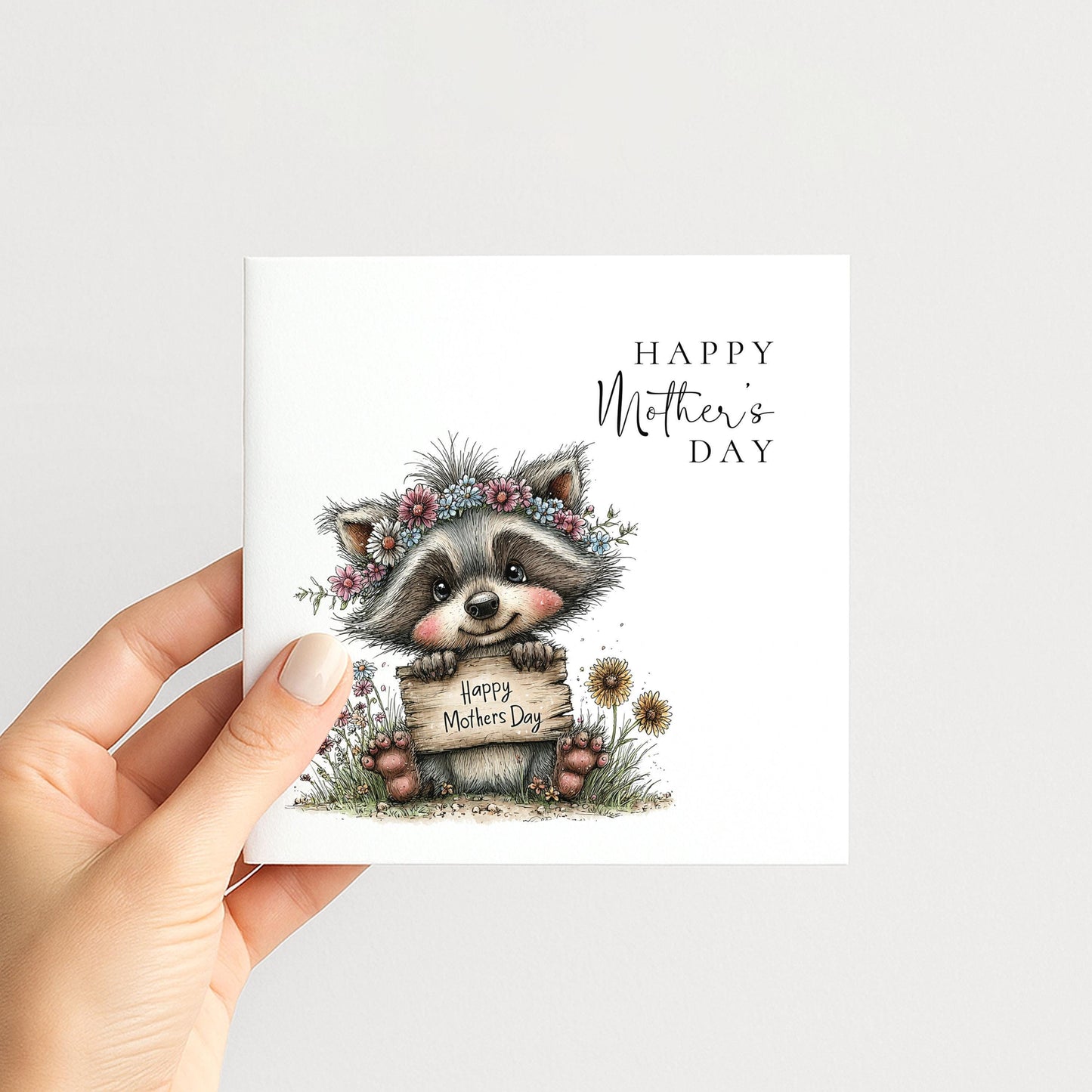 Mothers Day Card – Personalised Cute Mum Card With Woodland Animal & Floral Design