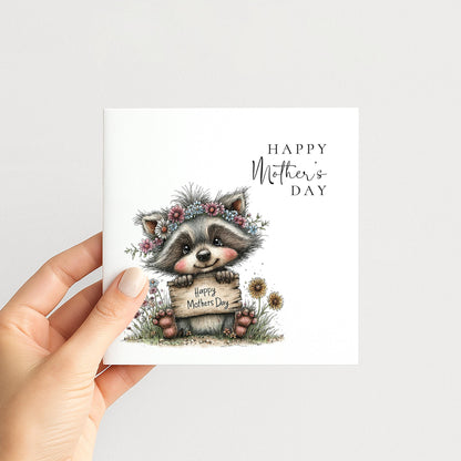 Mothers Day Card – Personalised Cute Mum Card With Woodland Animal & Floral Design