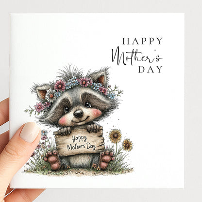 Mothers Day Card – Personalised Cute Mum Card With Woodland Animal & Floral Design