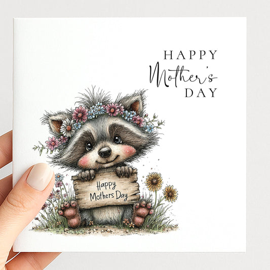 Mothers Day Card – Personalised Cute Mum Card With Woodland Animal & Floral Design