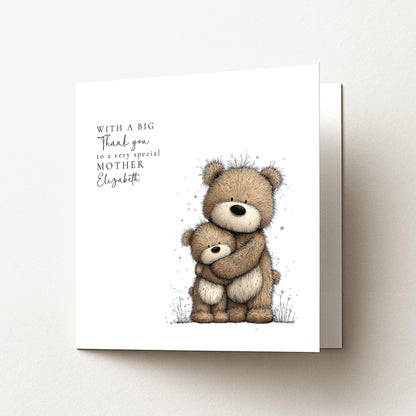 Mother’s Day Card – Personalised Mum Card With Bear Illustration & Keepsake