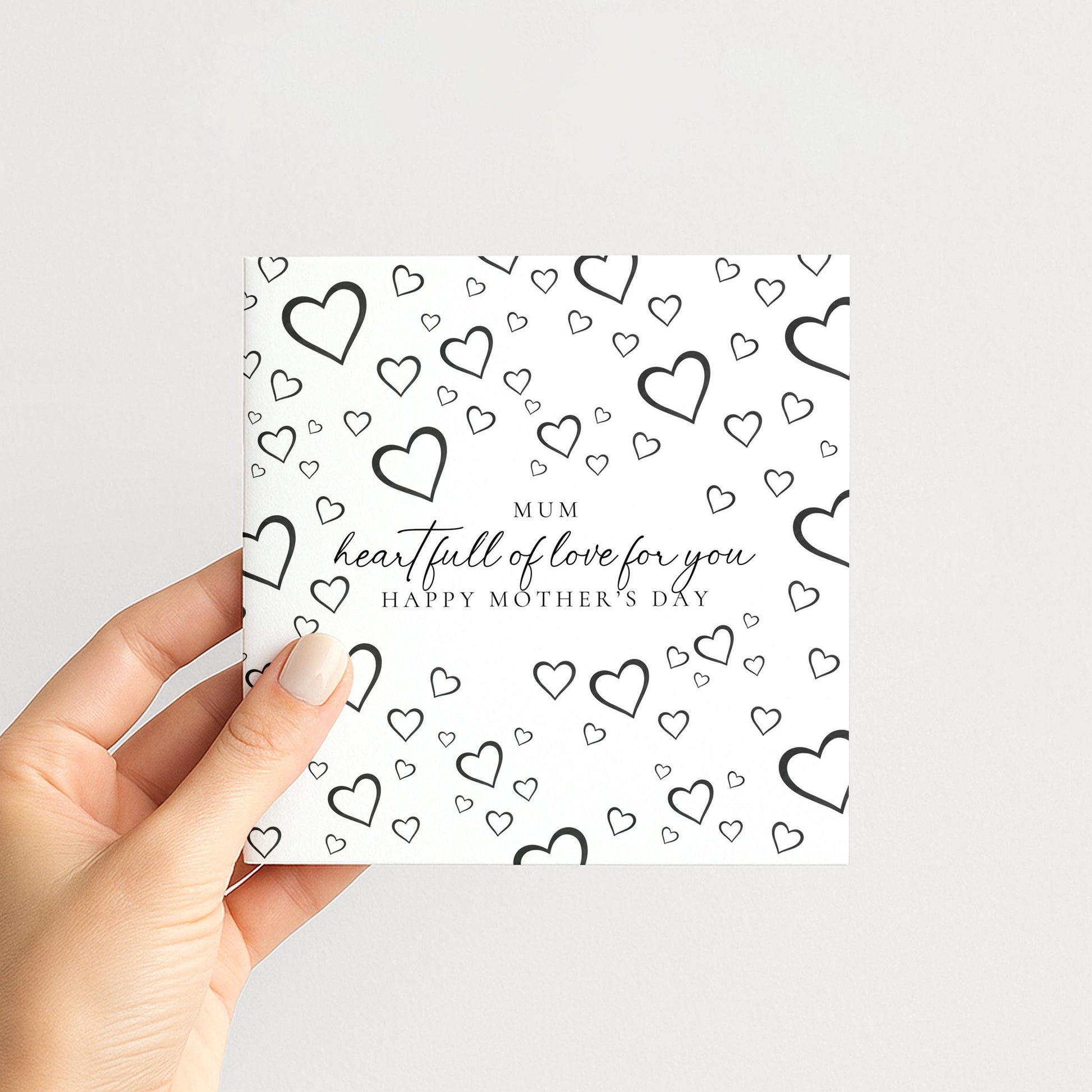 Mother's Day Card – Personalised Mum Card with Black Heart Design & Warm Message