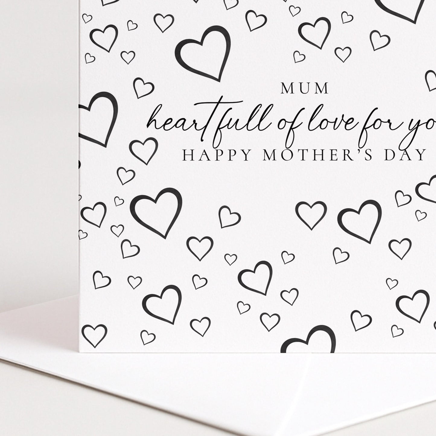 Mother's Day Card – Personalised Mum Card with Black Heart Design & Warm Message