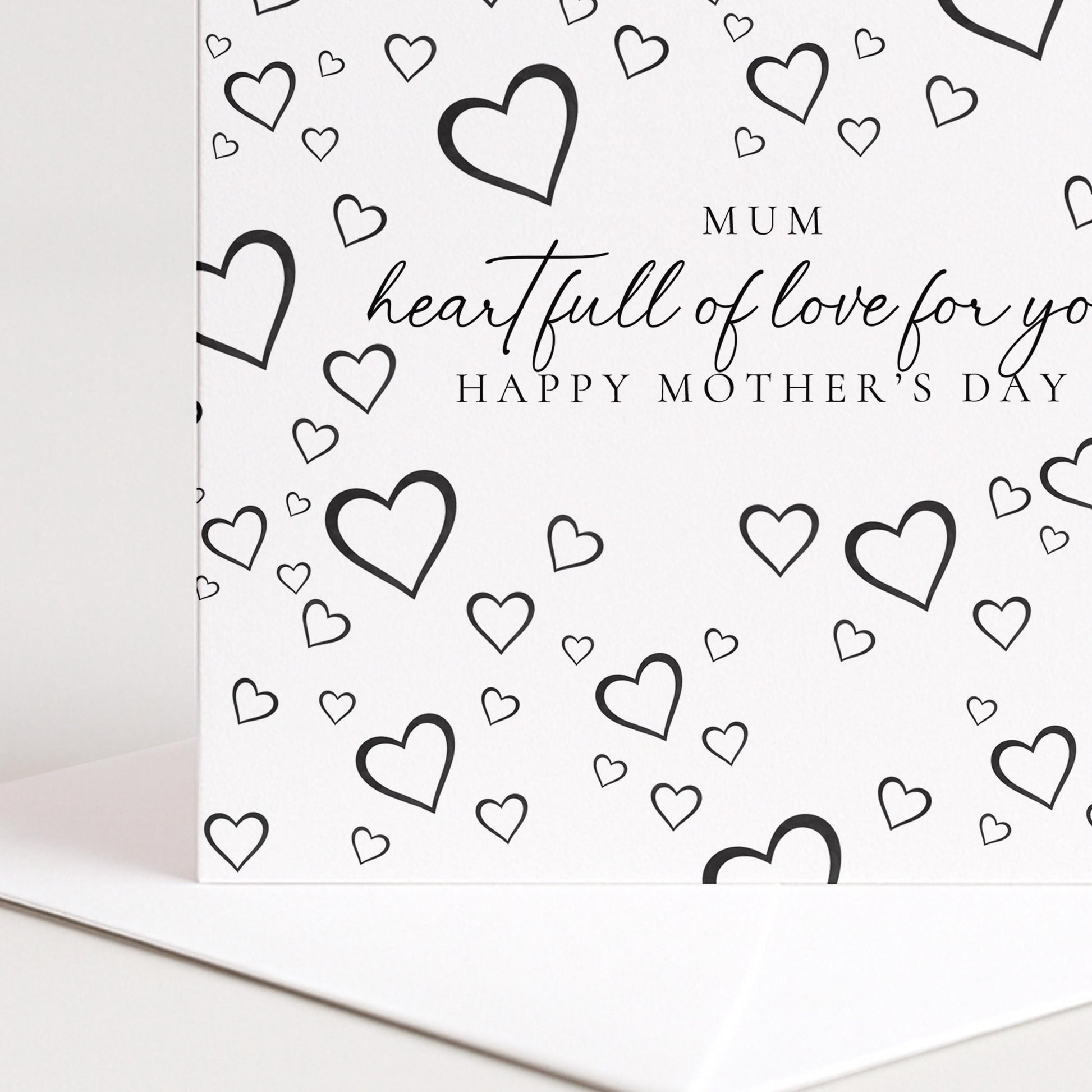Mother's Day Card – Personalised Mum Card with Black Heart Design & Warm Message