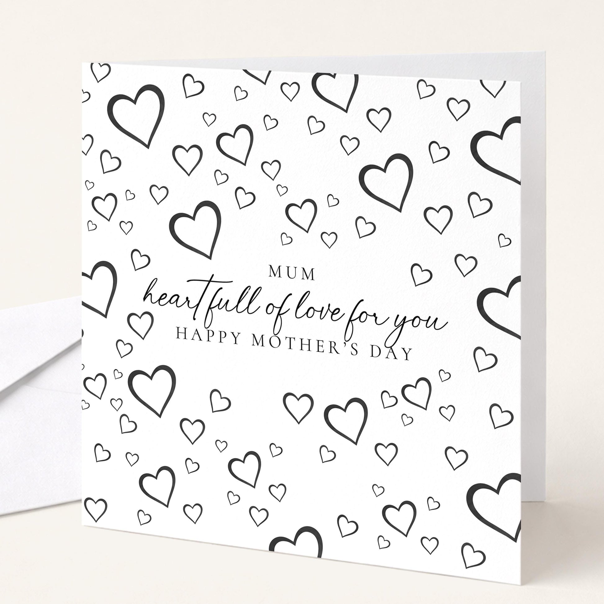Mother's Day Card – Personalised Mum Card with Black Heart Design & Warm Message