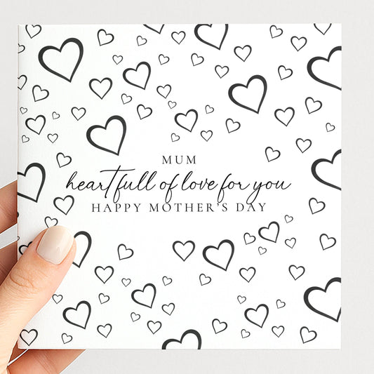 Mother's Day Card – Personalised Mum Card with Black Heart Design & Warm Message