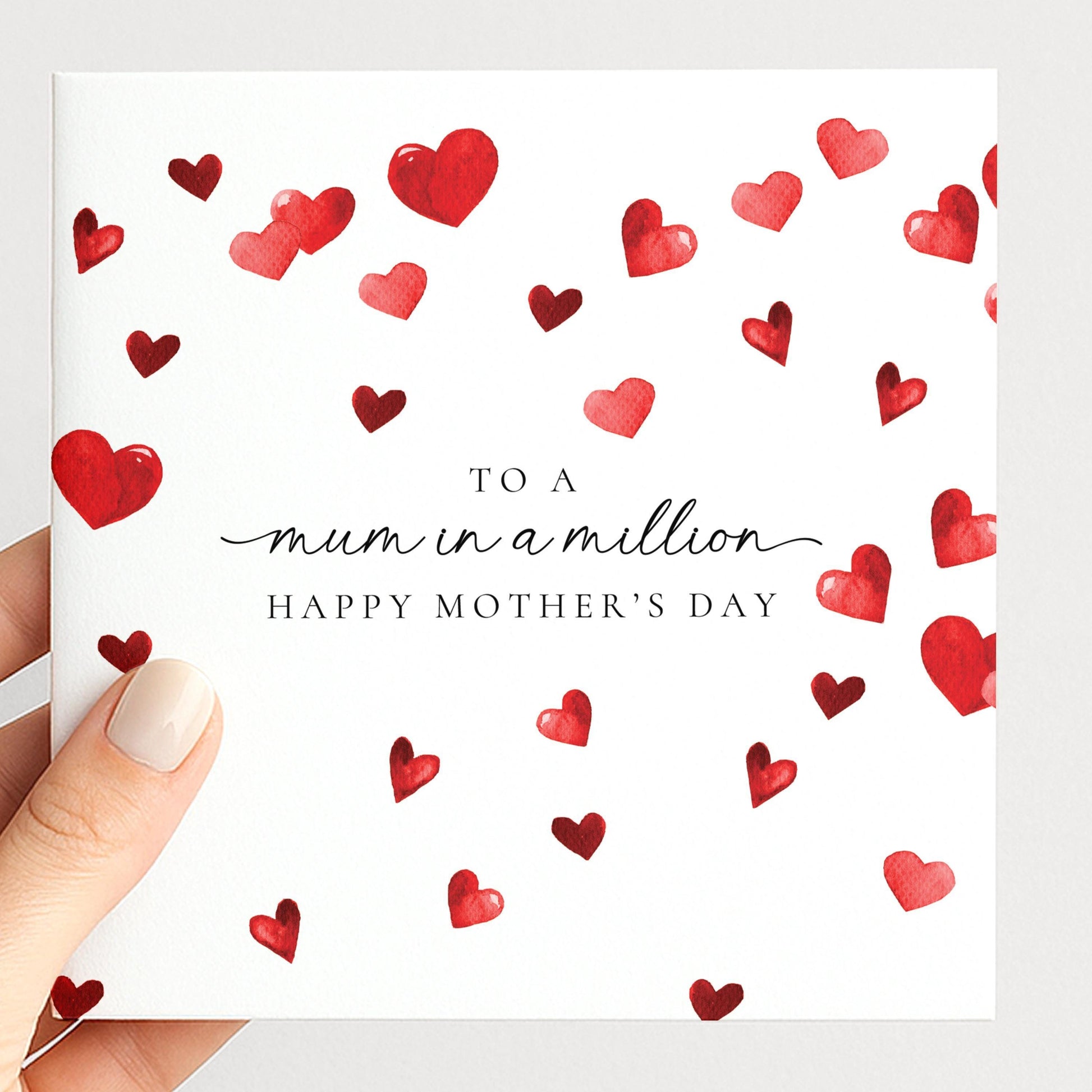 Mothers Day Card – Personalised Mum Greeting Card With Heart Design & Matte Finish