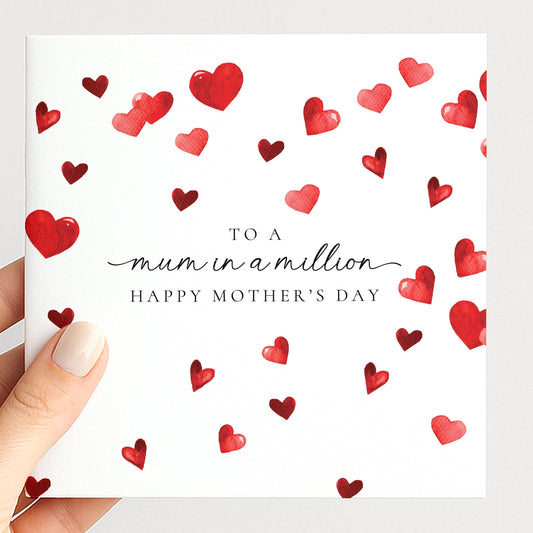 Mothers Day Card – Personalised Mum Greeting Card With Heart Design & Matte Finish