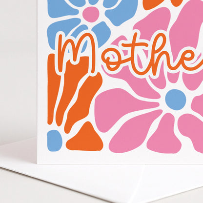 Mothers Day Card – Personalised Retro Flower Design | Bright Colourful Mum Greeting