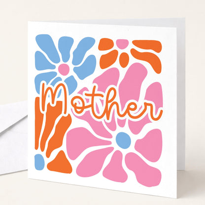 Mothers Day Card – Personalised Retro Flower Design | Bright Colourful Mum Greeting