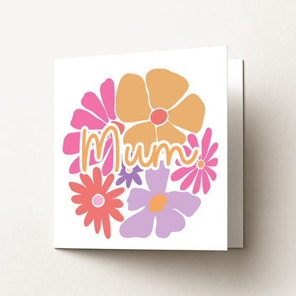 Mothers Day Card – Retro Flower Card | Personalised Bright Cheerful Greeting