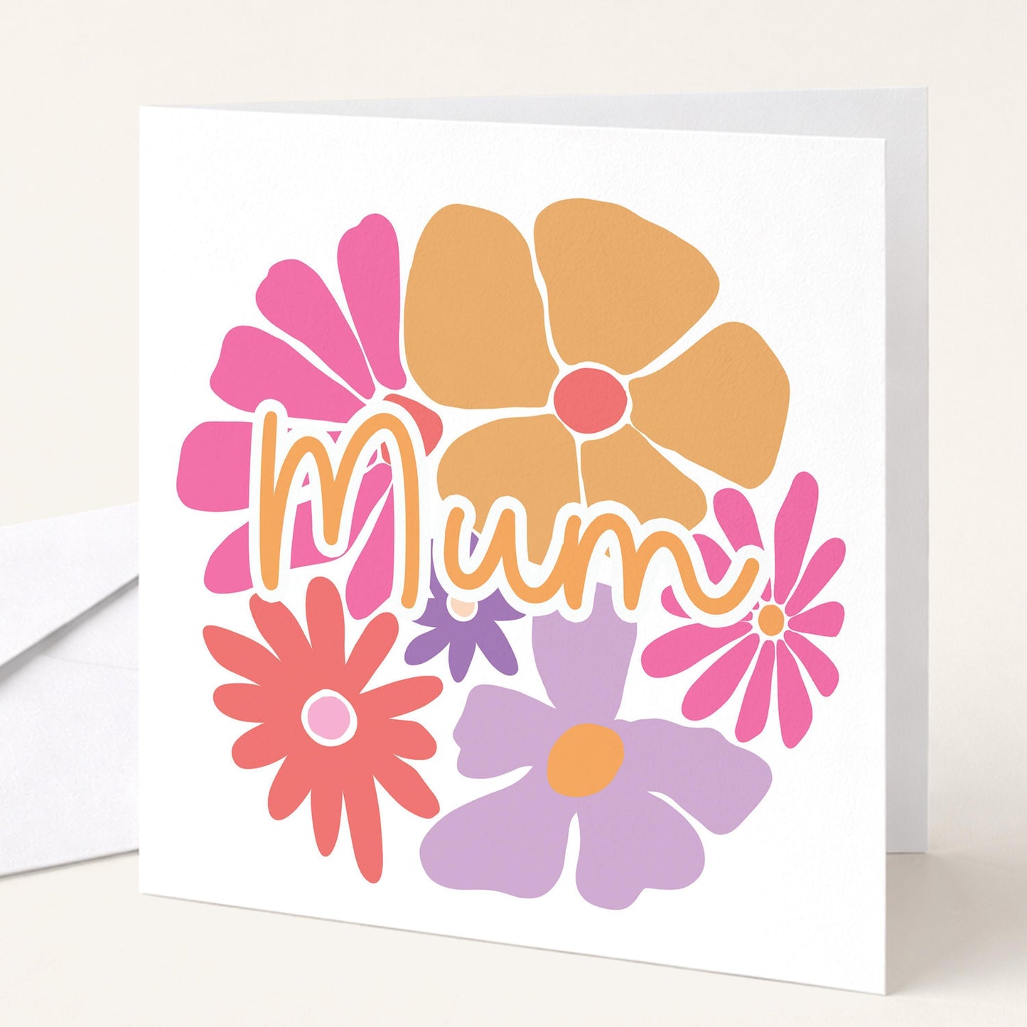 Mothers Day Card – Retro Flower Card | Personalised Bright Cheerful Greeting