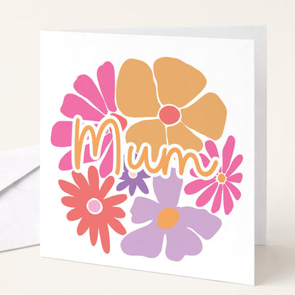 Mothers Day Card – Retro Flower Card | Personalised Bright Cheerful Greeting