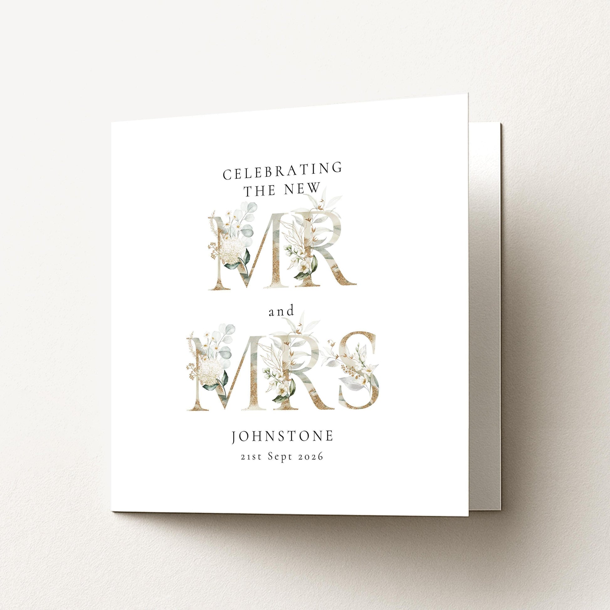 Mr and Mrs Wedding Card – Elegant Floral Design | Personalised Keepsake