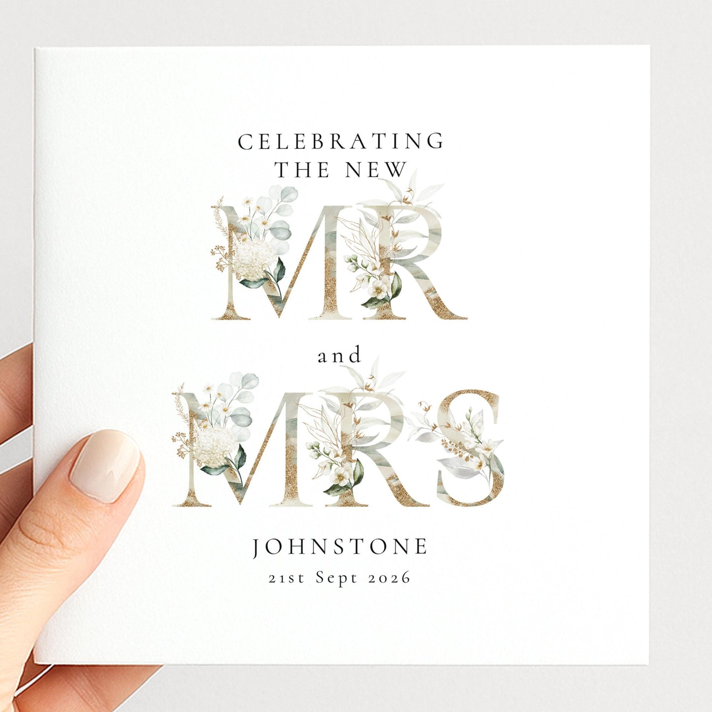 Mr and Mrs Wedding Card – Elegant Floral Design | Personalised Keepsake