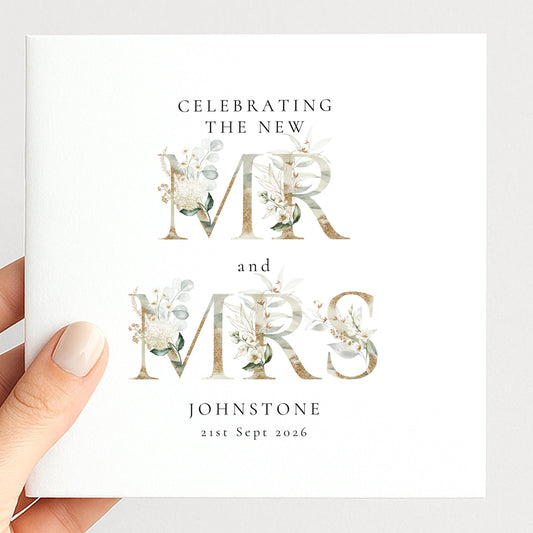 Mr and Mrs Wedding Card – Elegant Floral Design | Personalised Keepsake