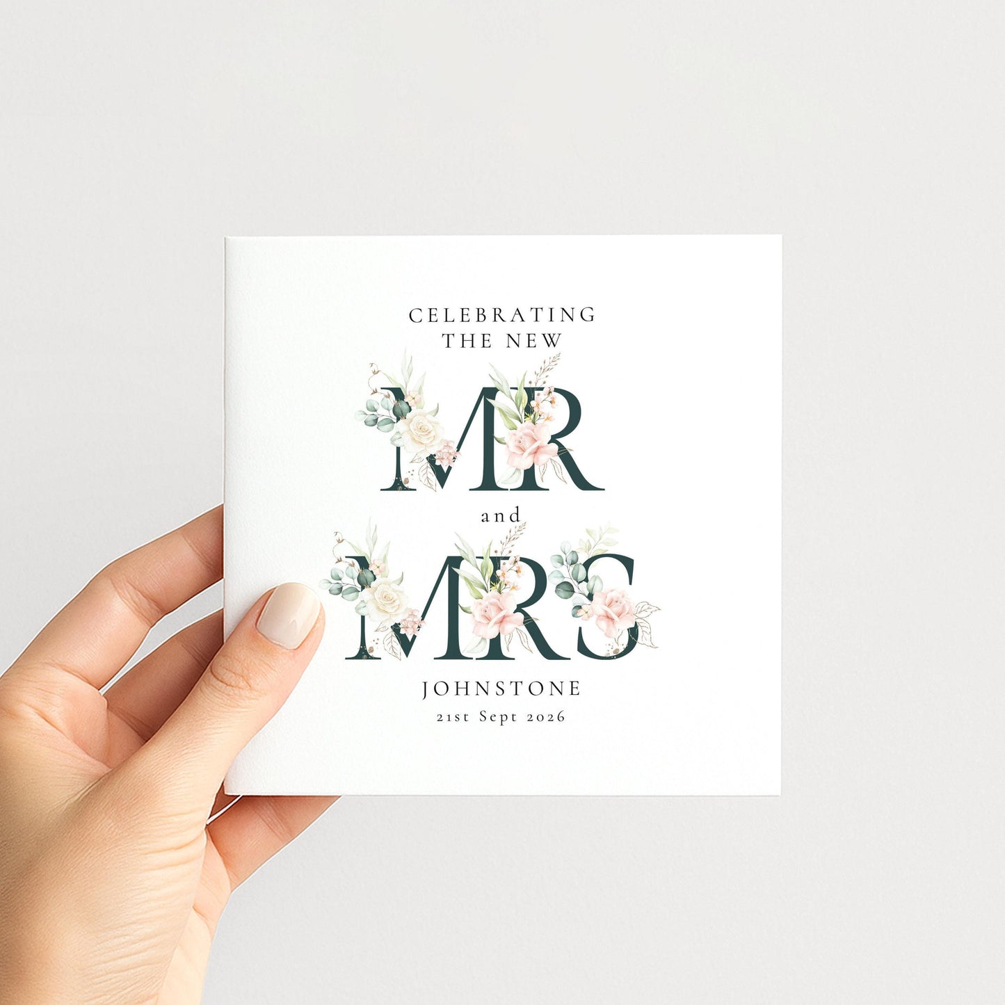 Mr and Mrs Wedding Card – Personalised Elegant Floral Keepsake With Matte Finish