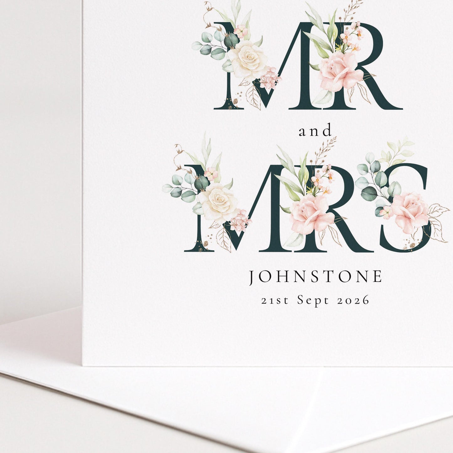 Mr and Mrs Wedding Card – Personalised Elegant Floral Keepsake With Matte Finish