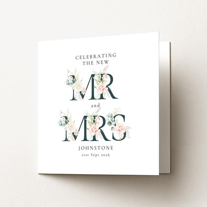 Mr and Mrs Wedding Card – Personalised Elegant Floral Keepsake With Matte Finish