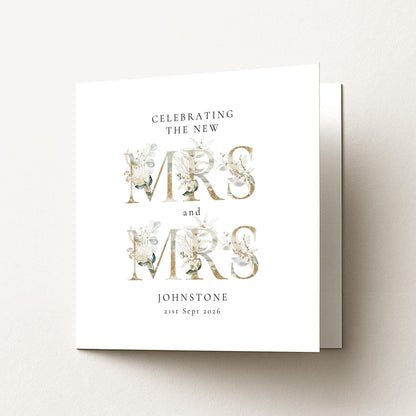 Mrs and Mrs Wedding Card – Personalised Name & Date Elegant Matte Card