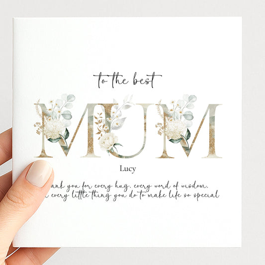 Mum Birthday Card – Elegant Floral Design With Gold Foil Lettering & Premium Matte Finish