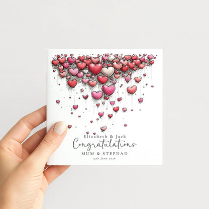Mum Stepdad Wedding Card – Personalised Elegant Keepsake With Heart Design