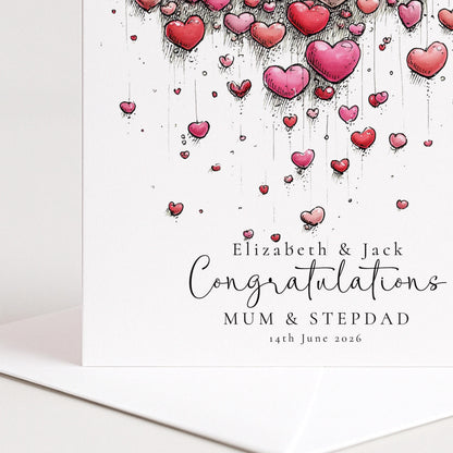 Mum Stepdad Wedding Card – Personalised Elegant Keepsake With Heart Design