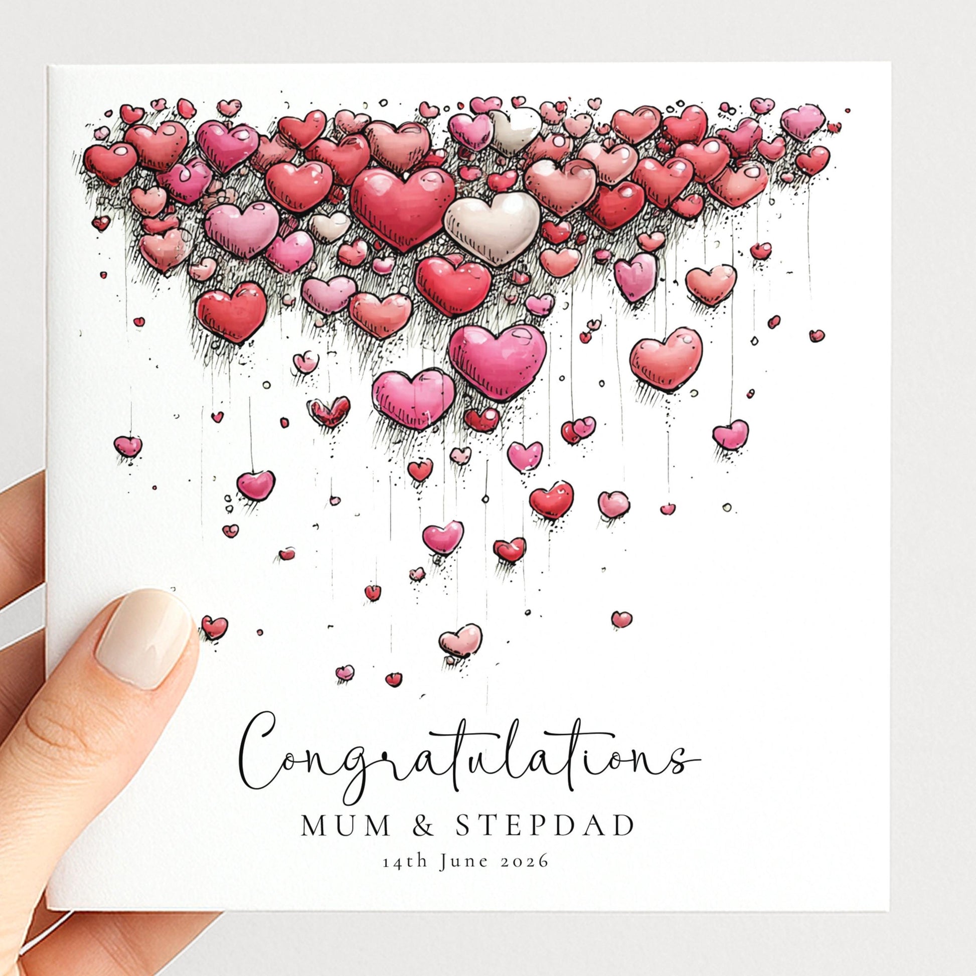 Mum Stepdad Wedding Card – Personalised Elegant Keepsake With Heart Design