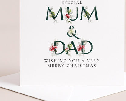 Mum and Dad Christmas Card – Elegant Floral Holiday Greeting With Soft Matte Finish