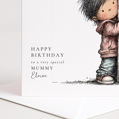 Mummy Birthday Card – Personalised Keepsake From Son With Hand-Drawn Design