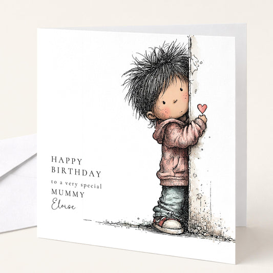 Mummy Birthday Card – Personalised Keepsake From Son With Hand-Drawn Design